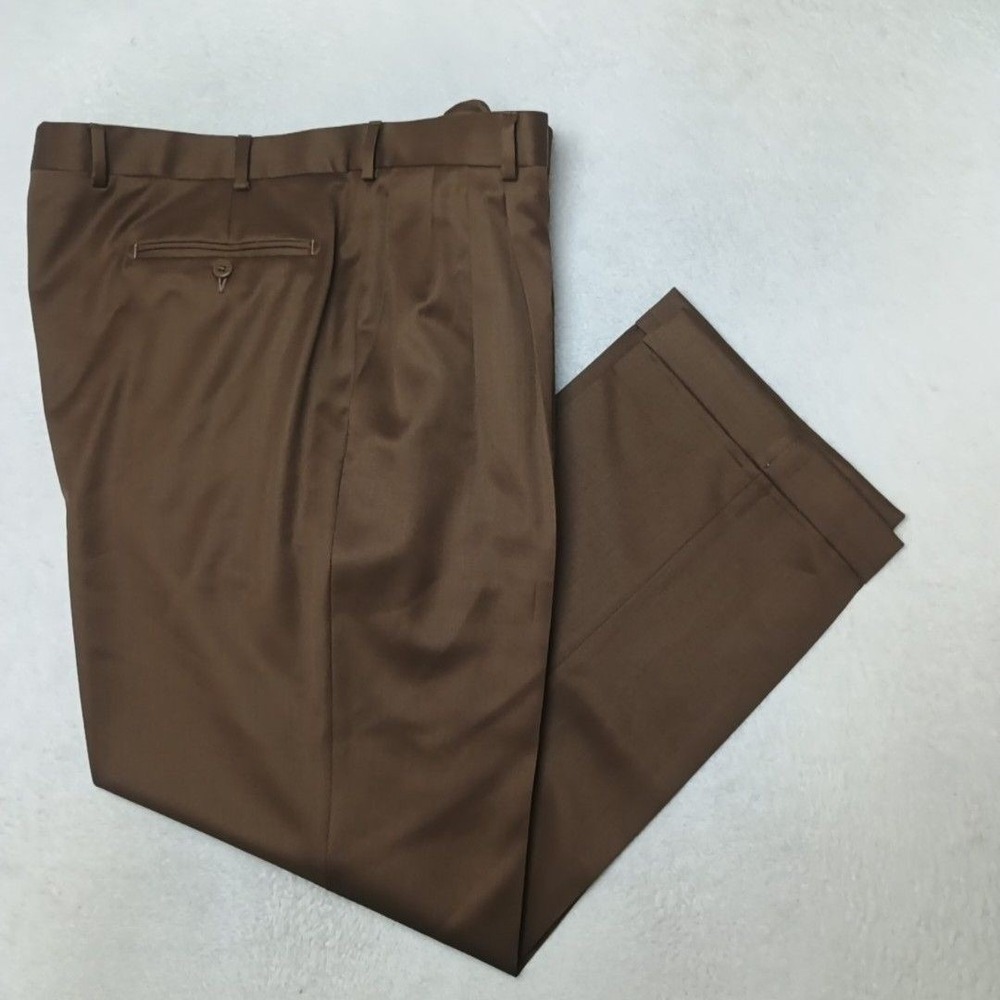 Zanella Pants Men 40x30 Brown Dress Alter Pleated Cuffed Wool Formal Italy Suit